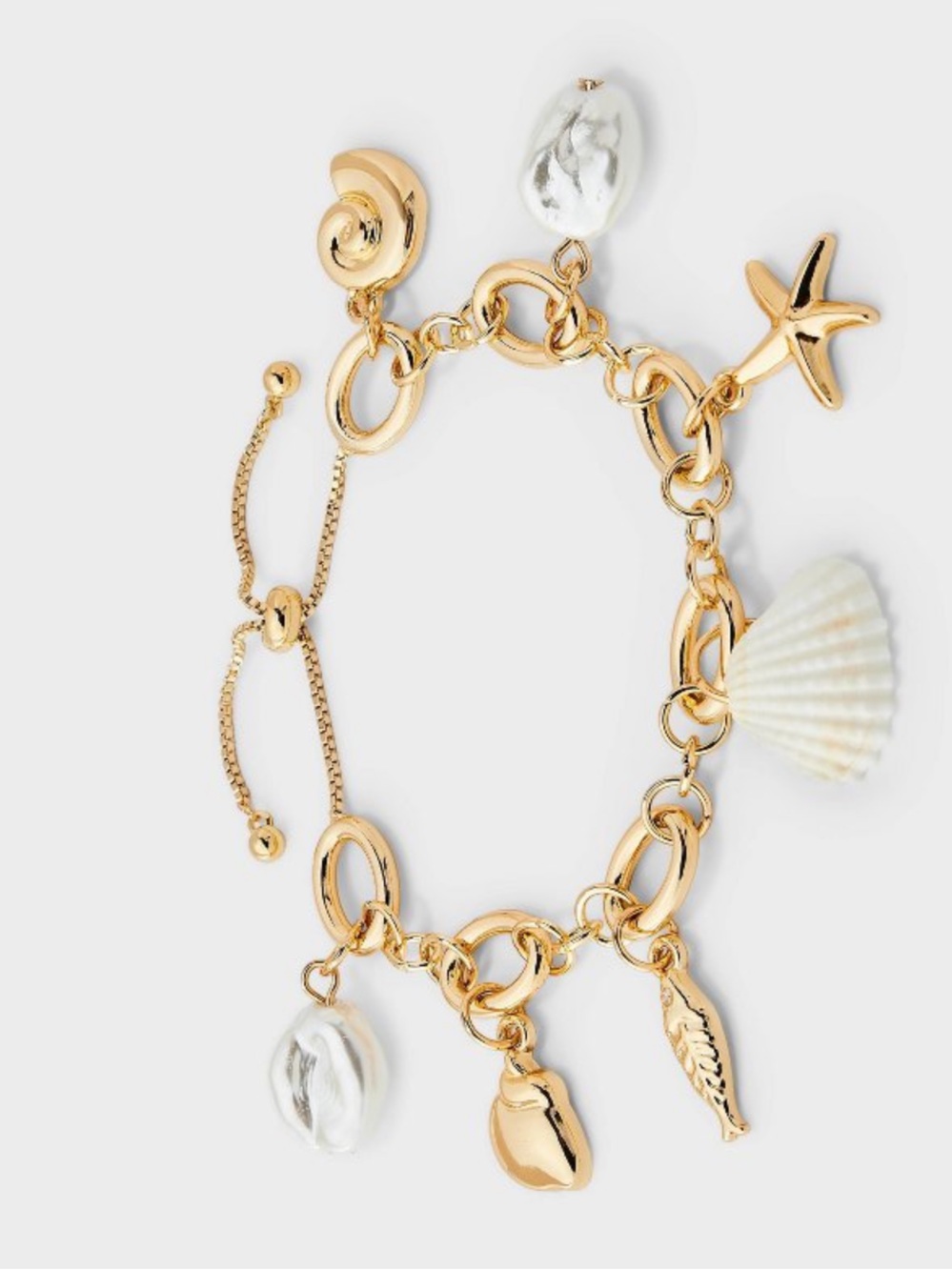 Gold-Tone Seashell Charm Bracelet with White Shell Accents